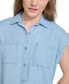 Фото #4 товара Petite Button-Front Cap-Sleeve Shirt