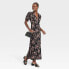 Фото #2 товара Women's Crepe Puff Short Sleeve Midi Dress - A New Day Black/Brown Floral XL