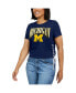 Фото #4 товара Women's Navy Michigan Wolverines Side Lace-Up Modest Crop T-shirt