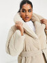 ASOS DESIGN Curve velour look belted puffer coat in mink