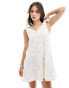 Фото #1 товара Wednesday's Girl rose print tie shoulder tiered swing dress in white