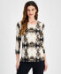 ფოტო #1 პროდუქტის Women's Printed Jacquard 3/4-Sleeve Top, Created for Macy's