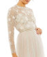 ფოტო #3 პროდუქტის Women's Embellished Illusion High Neck Long Sleeve Gown