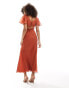 ASOS DESIGN flutter sleeve midi dress with lace insert in rust Красный, 34 - фото #3