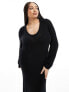 4th & Reckless Plus v neck knitted maxi dress in black