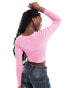 Фото #4 товара ONLY ribbed long sleeve crop top with cross front detail in light pink