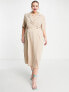Фото #2 товара ASOS DESIGN Curve wrap tux midi dress with shoulder pads in stone