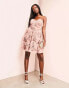 Фото #8 товара ASOS LUXE bandeau corsetted 3D floral mini skater dress in pink