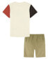 ფოტო #2 პროდუქტის Baby Boys Short Sleeve Color Block T-shirt and Prewashed Canvas Shorts Set