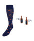 Фото #1 товара Men's Cheers Whiskey Bottle Cufflinks & Touchdown Football Mid-Calf Socks