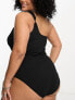 Simply Be crinkle one shoulder swimsuit with matching scrunchie in black