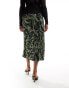 New Look satin midi skirt in green swirl