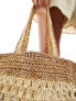 Glamorous two tone straw beach tote bag in natural