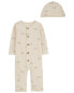 Фото #2 товара Baby 2-Piece Button Jumpsuit & Cap Set 6M