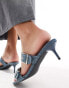 Truffle Collection kitten heel double buckle strap mules in denim