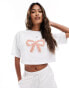 Фото #1 товара The Frolic cropped boxy tulle bow t-shirt in white