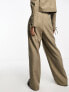 Miss Selfridge tailored slouchy wide leg trouser in khaki fleck 34 - фото #3