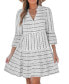 Women's Geo Stripe Flared Sleeve V-Neck Mini Beach Dress