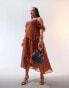 Фото #2 товара ASOS DESIGN Curve flutter sleeve high low midi dress in mocha