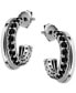 ფოტო #3 პროდუქტის Black Cubic Zirconia Double-Row Small C-Hoop Earrings in Sterling Silver, 0.62", Created for Macy's