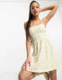 Miss Selfridge ditsy skinny strap mini dress with corset seamed detail in lemon Желтый, 32 - фото #3