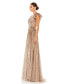 ფოტო #3 პროდუქტის Women's Sequined Cut Out Ruffled Cap Sleeve Lace Up Gown