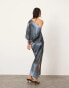 ASOS EDITION satin slouchy off shoulder maxi dress in grey abstract print