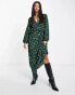 Фото #8 товара New Look floral crinkle midi dress with ruffle detail in green
