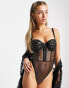 Фото #2 товара ASOS DESIGN Fuller Bust Mya premium metallic embroidered underwired body in black