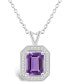 ფოტო #1 პროდუქტის Amethyst (1-3/5 ct. t.w.) and Diamond (1/7 ct. t.w.) Halo Pendant Necklace in Sterling Silver