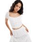 Pimkie lace up puff sleeve top with broderie trim in white