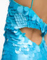 ASOS DESIGN Petite embellished disc sequin mini dress with cut out detail in turquoise Голубой, 38 - фото #4