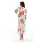 YAS satin cut out midaxi dress in pink retro floral - MULTI