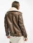 Glamorous chunky aviator jacket in brown and cream shearling