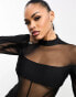 Heiress Beverly Hills premium sheer panelled sheer bodysuit co-ord in black