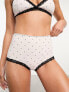 Monki mix and match high waist lace full brief in pink and black dolka dot