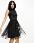 Фото #1 товара Maya high neck mini dress with delicate sequin black