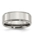 Stainless Steel Polished 8mm Ridged Edge Band Ring