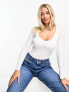 ASOS DESIGN Fuller Bust rib bodysuit with bust seams and long sleeve in white