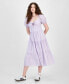 ფოტო #1 პროდუქტის Juniors' Textured Puff-Sleeve Tiered Midi Dress