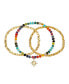 Фото #1 товара Multi Color Stone and 14K Gold Plated Heart Stretch Bracelet Set