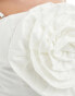 Vila Bridal jacquard bandeau top with 3D corsage in white