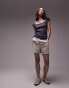 Topshop square neck rib cap sleeve top in slate Slate, S - EU 36-38 - фото #4