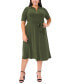 Фото #1 товара Plus Size Collared Tie-Waist Short-Sleeve Midi Dress