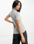 Фото #2 товара ASOS DESIGN fine knit high neck short sleeve top in grey marl