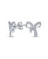 Delicate Dainty Ribbon Birthday Present Pave CZ Small Bow Stud Earrings For Women Teens .925 Sterling Silver