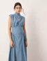 ASOS EDITION sleeveless nipped in waist midi dress in dusky blue Blau gedeckt, 40 - фото #2