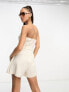 ASOS DESIGN bandeau linen look playsuit with detachable straps in oatmeal