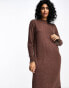 Фото #1 товара Vila high neck knitted midi jumper dress in brown