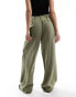 Фото #2 товара ASOS DESIGN wide leg dad trouser with linen in olive